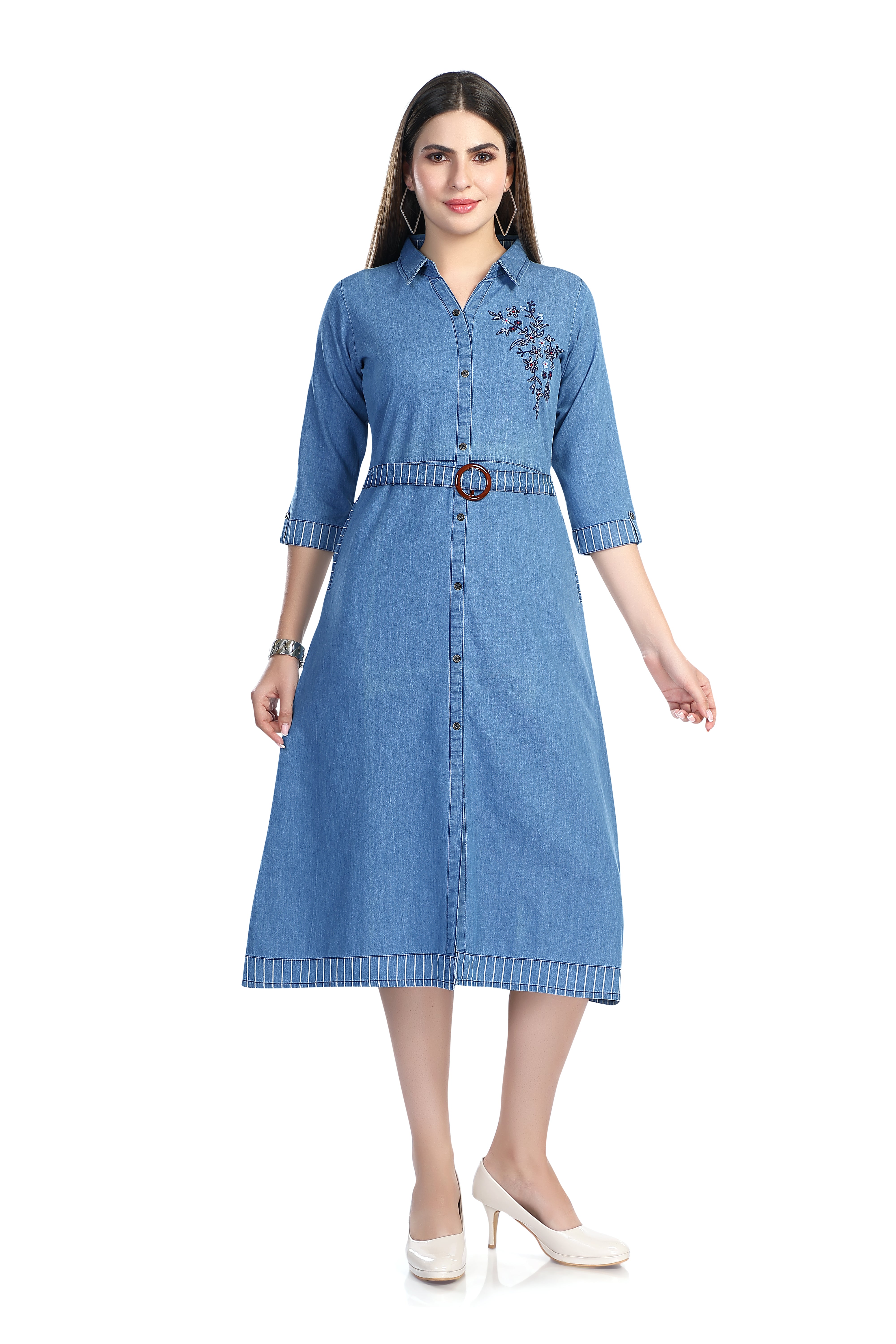 Aprika Featherweight Denim A-Line Midi Dress