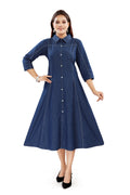 Aprika Leaf-Branch Embroidery A-Line Denim Midi Dress