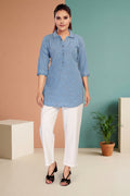 Aprika Denim Tunics for Women | Light Indigo Collared Vine Tunics for Women
