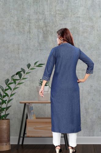 Aprika Printed Denim Kurta for Women Blue Color