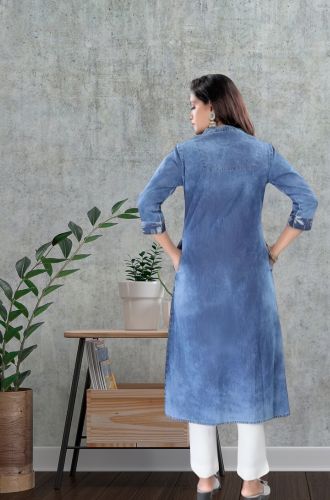 Printed Cotton Denim Kurta